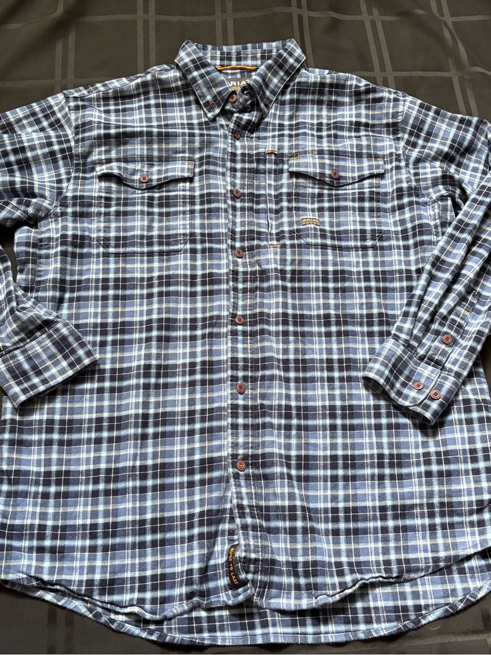 Ariat Rebar Mens XL Blue Plaid Heavy Thick Flannel Work Shirt